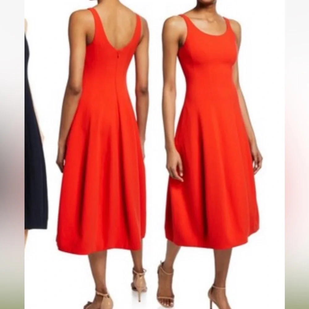 Halston Heritage NWT Sleeveless Scoop neck Red Fit-&-flare midi Dress size 4. - Picture 2 of 11